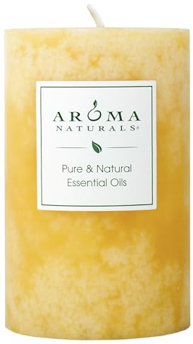 Aroma Naturals Essential Oil Orange and Lemongrass Scented Pillar Candle, Ambiance, 2.5 inch x 4 inch, Yellow