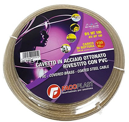 Fa.Co.Plast 914005 Cavetto P/Stendere Ottonato, 100 mt, 5 mm, Trasparente