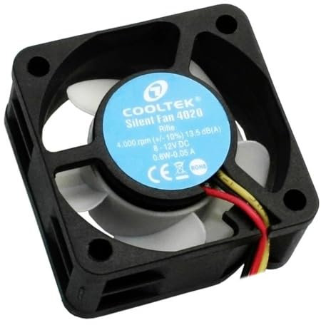 Cooltek 200400230 Silent Fan 4020, 40mm x 40mm x 20mm Lüfter, Rifle-Bearing, 13,5 dBA, 4.000 U/min, 11,5 m³/h, 3-Pin Molex Anschluss, schwarz / weiß