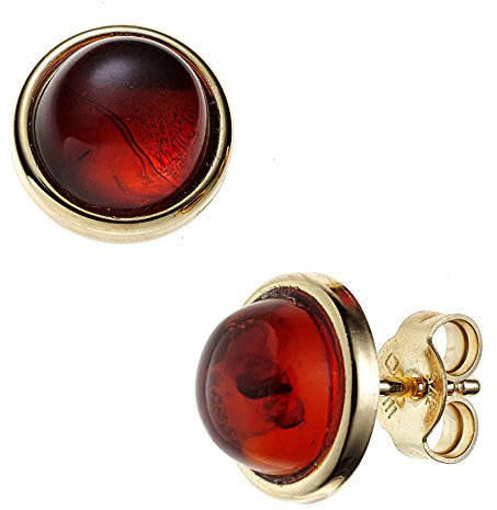 Jobo Damen-Ohrstecker aus 9 Karat 375 Gold mit Bernstein Rund
