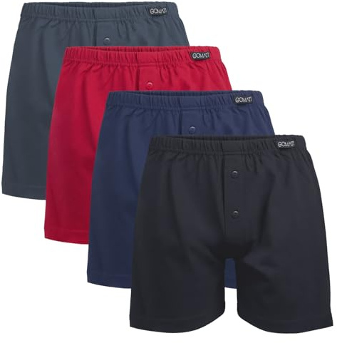 Gomati Herren Jersey Boxershorts (4 Stück) Stretch Unterhose aus Baumwolle - Schwarz-Navy-Anthra-Rot M/5