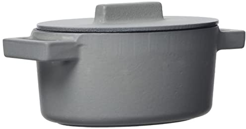 Sambonet 51638Z13 Terra.Cotto Cast Iron Ovale Kasserolle mit Deckel, Gusseisen, Grey, 13 x 10 x 7.2 cm