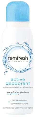 Femfresh Intimate Skin Care Active Deodorant - Gentle Vaginal Odour Protection Spray for Long Lasting Freshness For Women - Hypoallergenic Scent, Safe Ultimate Care for a Fresh Feeling – 125ml