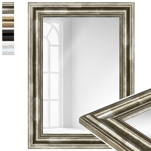 WANDStyle Kleiner Spiegel Silber, Kleiner Wandspiegel Vintage 40x55 cm | Barock Spiegel, Hängespiegel klein, Badspiegel Holz, Flurspiegel Wand, Standspiegel, H550 - Made in Germany