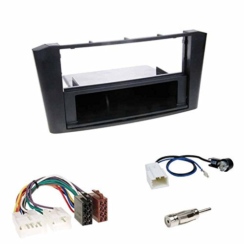 Einbauset : Autoradio Doppel-DIN 2-DIN Blende Einbaurahmen Radioblende + Fach schwarz + ISO Radio Adapter Radioadapter Radioanschlusskabel + Antennenadapter für Toyota Avensis (Typ T25) 02/2003-2009