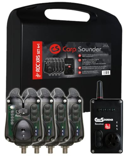 Carp Sounder ROC XRS Neon Black Set 4+1-4 Bissanzeiger + 1 Receiver zum Angeln auf Karpfen, Karpfenbissanzeiger zum Karpfenangeln