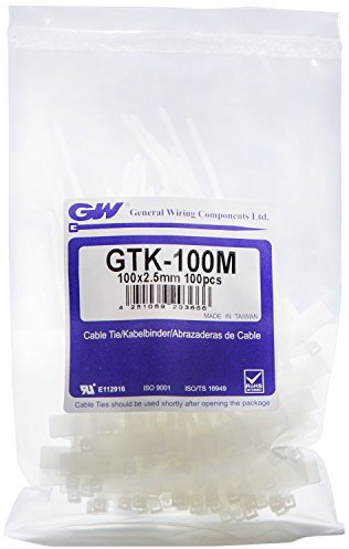 GW Kabelbinder-Technik, Kabelbinder 98 x 2,5 mm mit Beschriftungsfeld 8,0 x 25,4 mm, natur, 100 Stück, GTK-100MC