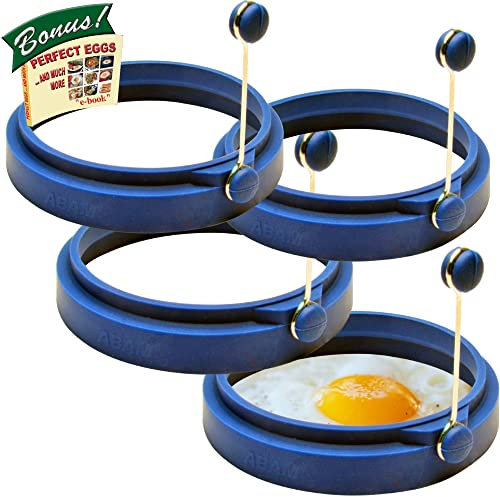 NEW Chef Silicone Egg Ring - Pancake Breakfast Sandwiches - Benedict Eggs - Omelets and More Nonstick Mold Round, Blue by ABAM