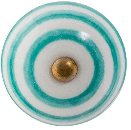 Nicola Spring Ceramic Cupboard Drawer Handle Knob - Stripe Design - Turquoise