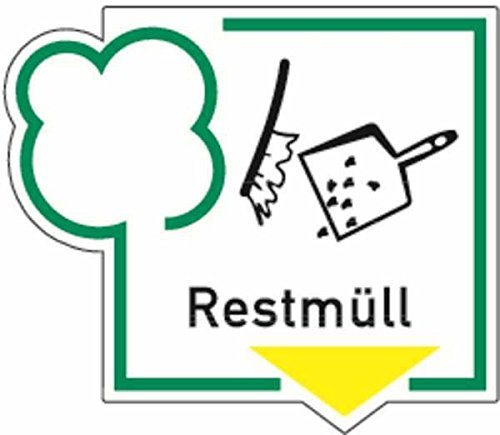 Aufkleber Recycling-Schild Text+Bild Restmüll 108x125mm