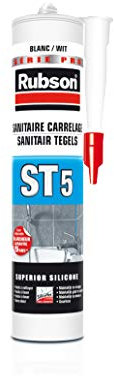 RUBSON ST5 , Mastic sanitaire spécial carrelages périphériques, Joint silicone à base aqueuse sans odeur, anti-moisissures, Coloris gris clair, cartouche 300ml