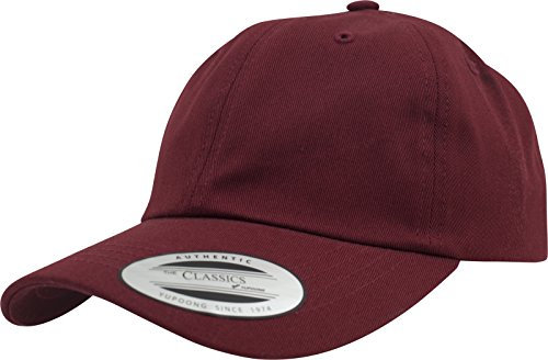Yupoong Flexfit Low Profile Cotton Twill Unisex Dad Hat Cap für Damen und Herren, 6 Panel Baseball Cap unstructured mit Messingverschluss, maroon, One Size