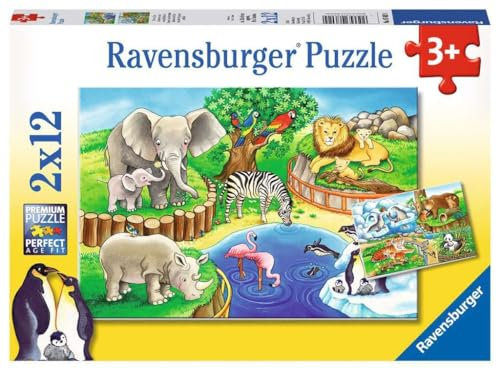 Ravensburger Time at The Zoo Jigsaw Puzzles for Kids Age 3+, Educational Toddler Toys - 2x 12 Pieces