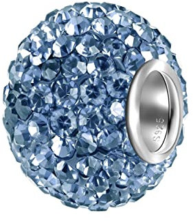 Andante-Stones 925 Sterling Silber Kristall Glitzer Bead Charm HIMMELBLAU als Kettenanhänger oder Element für Bettelarmbänder + Organzasäckchen