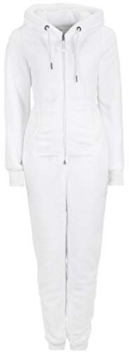 Eight 2 Nine Damen Teddyfleece Jumpsuit mit Kapuze und Öhrchen, Flauschiger Overall mit Daumenlöchern, kuschelig bequemer One-Piece für entspannte Stunden, schwarz, grau, rosa XS-XL White L/XL