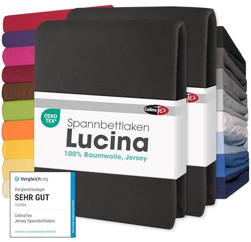 CelinaTex Jersey Topper Spannbettlaken Lucina 200x200-200x220cm schwarz 100% Baumwolle gekämmt bis 12cm Matratzenhöhe Spannbettbezug, Leintuch, Bettlaken, elastisch, Strech, Oeko-Tex