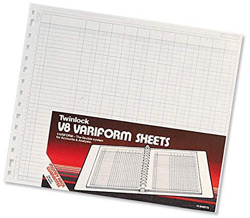 Rexel Twinlock Variform Multi-Ring Binder V8 Cash Refill Sheets 12 Columns , White (Pack of 75)