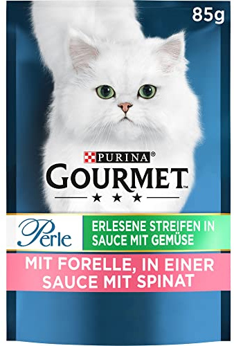 Gourmet PURINA Perle Erlesene Streifen mit Gemüse Katzenfutter nass, mit Forelle und Spinat, 24er Pack (24 x 85g)