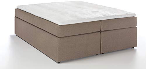 3F FURNITURE FOR FRIENDS Boxspringbett Bella Beige/Grau 200x220 cm H2, 7-Zonen Taschenfederkernmatratze inkl. Visco-Topper, ohne Kopfteil