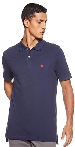U.S. POLO ASSN. Men's Classic Polo Shirt, Two-Button Closure Pique Polo Shirt, Summer Fashion Golf Shirt, Classic Navy, XL