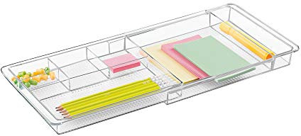 iDesign rangement maquillage, organisateur tiroir extensible en plastique, boîte de rangement pour maquillage ou les accessoires salle de bain, transparent