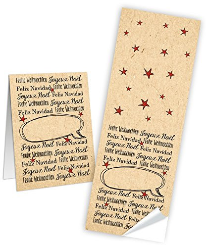 Logbuch-Verlag 25 Aufkleber Frohe Weihnachten Namensaufkleber 5 x 14,8 cm rot beige natur Geschenkaufkleber international selbstklebend