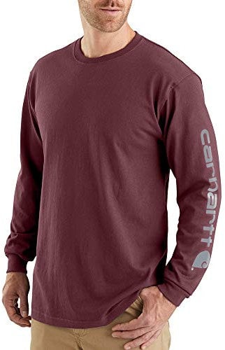 Carhartt Men's Signature Logo Long Sleeve T-Shirt K231, Port, XXX-Large Tall, Port, 3XL Tall