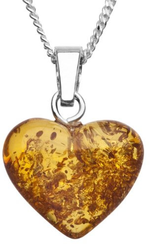 InCollections Damen-Halskette Herz 925 Sterling Silber 1 Bernstein gelb 42 cm