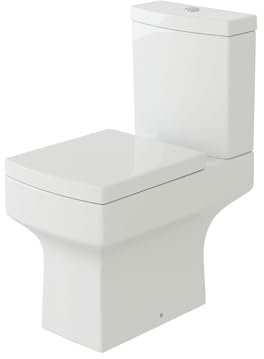 iBathUK Modern Bathroom Close Coupled Sqaured Shaped Pan Toilet with Cistern Short Seat WC Push Button Flush White - Belfort