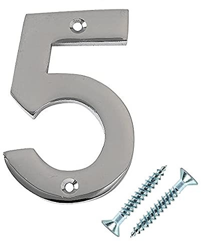 Merriway BH03004 Polished Chrome Screw-On House Flat Gate Post Numeral 50 mm (2 Inch) Number 5