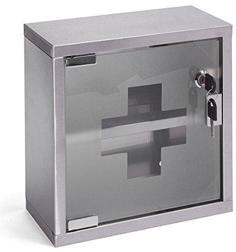 MSV Medizinschrank Arzneischrank Medikamentenschrank Hausapotheke aus Edelstahl,25 x 12 x 25 cm „Tip –on“ Automatik, Montagematerial und 2 Schlüssel inclusive