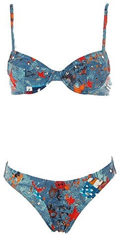 Blue Chips Damen Design Bügel Bikini Nieten Print Beachwear Damen Denim Blue 34 B