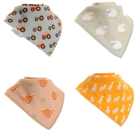 Ziggle Bandana Dribble Bibs, Super Absorbent for Teething Babies, Fits Newborn to Toddler, Award Winning, 4 Pack (Farm)…