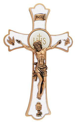 Gold Ton und Weiß Epoxy Non-Devotional Heilige Messe Kruzifix mit Kelch, 20,3 cm