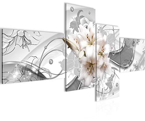 Runa Art Bild XXL 4 Teilig Blumen Lilien 200 x 100 cm Kunstdruck auf Vlies Leinwand Wanddeko Wohnzimmer Schlafzimmer 016141c