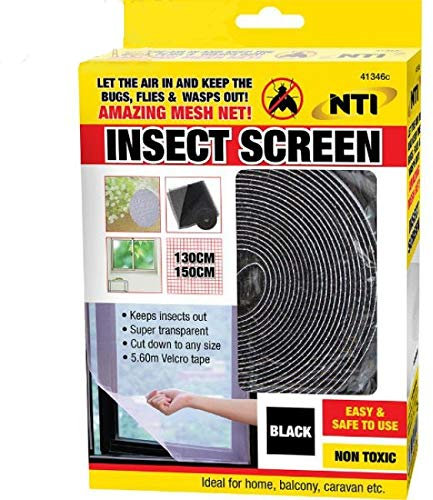 Nti Window Insect Transparent Mesh Velcro Screen (Black), ONE Size