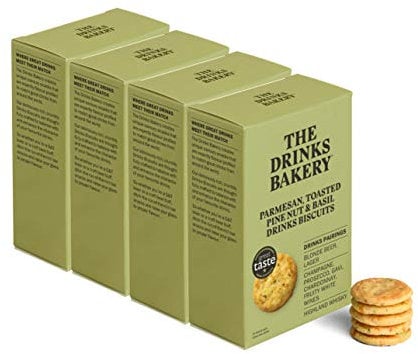 The Drinks Bakery Parmesan Cheese & Sweet Basil - Premium Biscuits Paired with Champagne, Prosecco, Whisky, & Fruity White Wines - Award Winning Drinks Biscuits on Dragons’ Den - 4 x 110g Pack