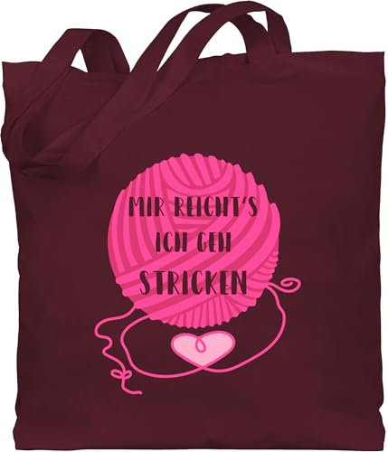 Baumwolltasche - Sprüche Statement - Mir reicht's ich geh stricken - Unisize - Bordeauxrot - strick geschenke mit aufschrift wolle beutel tasche für strickzeug statements häkeln stoffbeutel
