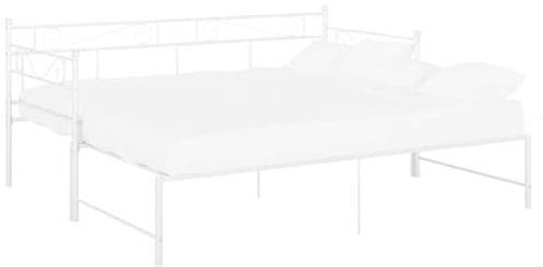 vidaXL Ausziehbett Sofabett Ausziehsofa Bettgestell Tagesbett Schlafsofa Gästebett Bett Metallbett Bettsofa Sofa Couch Weiß Metall 90x200cm