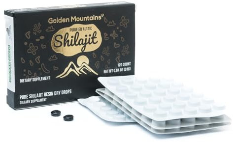Pure Shilajit Dry Drops aus dem Sibirischen Grünen Altai Goldene Berge – 120 stück (200 mg) Authentische Spurenelemente auf Pflanzenbasis & Fulvosäure
