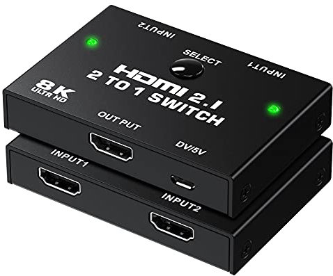 Commutatore HDMI 8K - Tendak HDMI 2.1 Commutatore 2 Porte 2 a 1 Switch HDMI Supporta 8K@60Hz 4K@120Hz HDR 3D per PS5 PS4 Pro Xbox One X Blue-ray Player HDTV