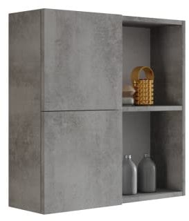 Mama Store Atena Pensile Doppio 2 Ante con vani a Giorno, Grigio Cemento, L.71 x P.22 x H71 CM