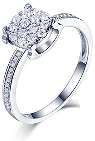 Diamantringe Für Damen 585 Gold |Diamant Ring Frauen | Verlobungsring Gold | Klassischer Stil Diamant aus 14 Karat Weißgold Damen Ringe 50 (15.9)