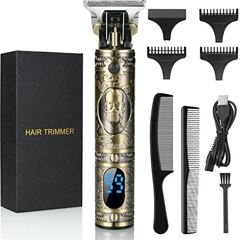 URAQT Haarschneidemaschine, Profi Haarschneider Herren Haartrimmer Bartschneider Barttrimmer mit LED-Anzeige Präzisionstrimmer Langhaarschneider für Männer, USB-Aufladung, Bronze