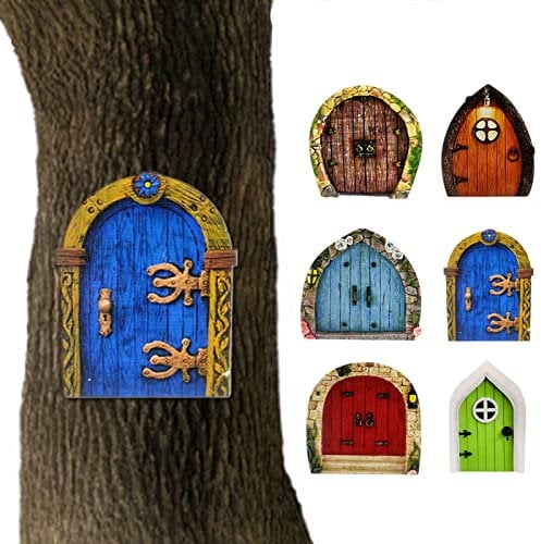 Feentür Set, Miniatur Fairy GNOME Home Tür, Garten Outdoor Statuen Bäume Dekoration, Miniatur Gartentür Mystischer Zwerg Zuhause Magischer Eingang, Feengarten Haustür Für Baumbasis/Rustikale
