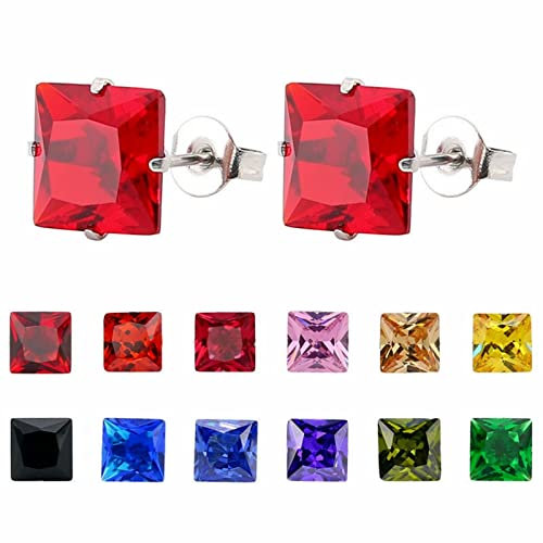Musihy Edelstahl Ohrstecker Zirkonia Ohrstecker Geschenke Für Frauen Quadratischer Zirkonia Schwarz Orange Rot