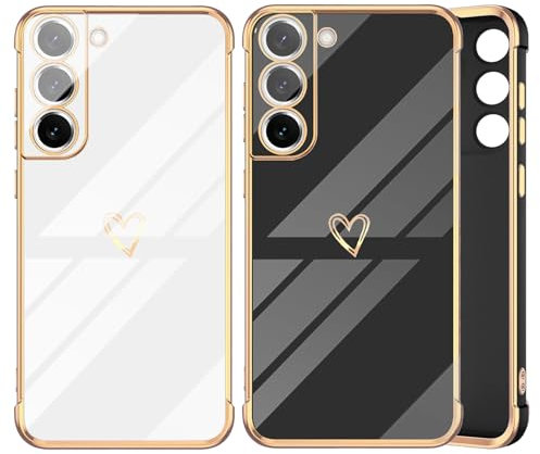 DSOIYIC 2 Stück für Samsung Galaxy S21 FE 5G Hülle 6,4, Handyhülle Samsung Galaxy S21 FE Mädchen Liebeherz Galvanisierte Schutzhülle Weich TPU Stoßfest Case mit Kameraschutz, Schwarz & Weiß