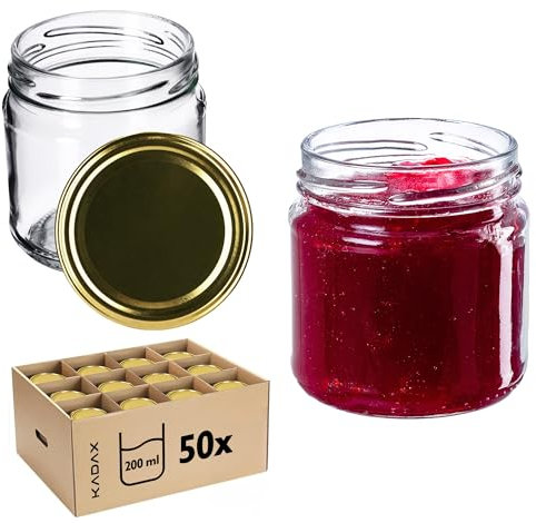 KADAX Bocaux hermétiques en verre de 200 ml, petits plateaux avec couvercle à vis pour fruits en conserve, confitures et miel (lot de 50, or)