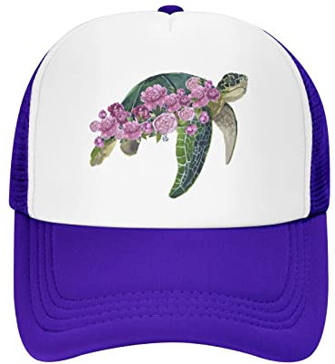 VunKo Mesh Dad Hat Adjustable Washed Turtle Pink Flower Baseball Dad Cap Funny Distressed Ball Trucker Cap for Women Men, Schildkröte Rosa Blume Lila, Einheitsgr��e