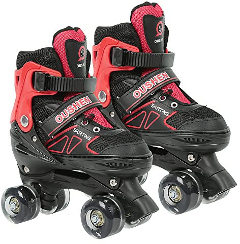 Verstellbare Inline-Skates mit leuchtenden Rädern, beleuchtete und lustige Rollschuhe – Modell A ist nicht blinkend, Modell B ist komplett blinkend. (A-M, Rot-Schwarz)